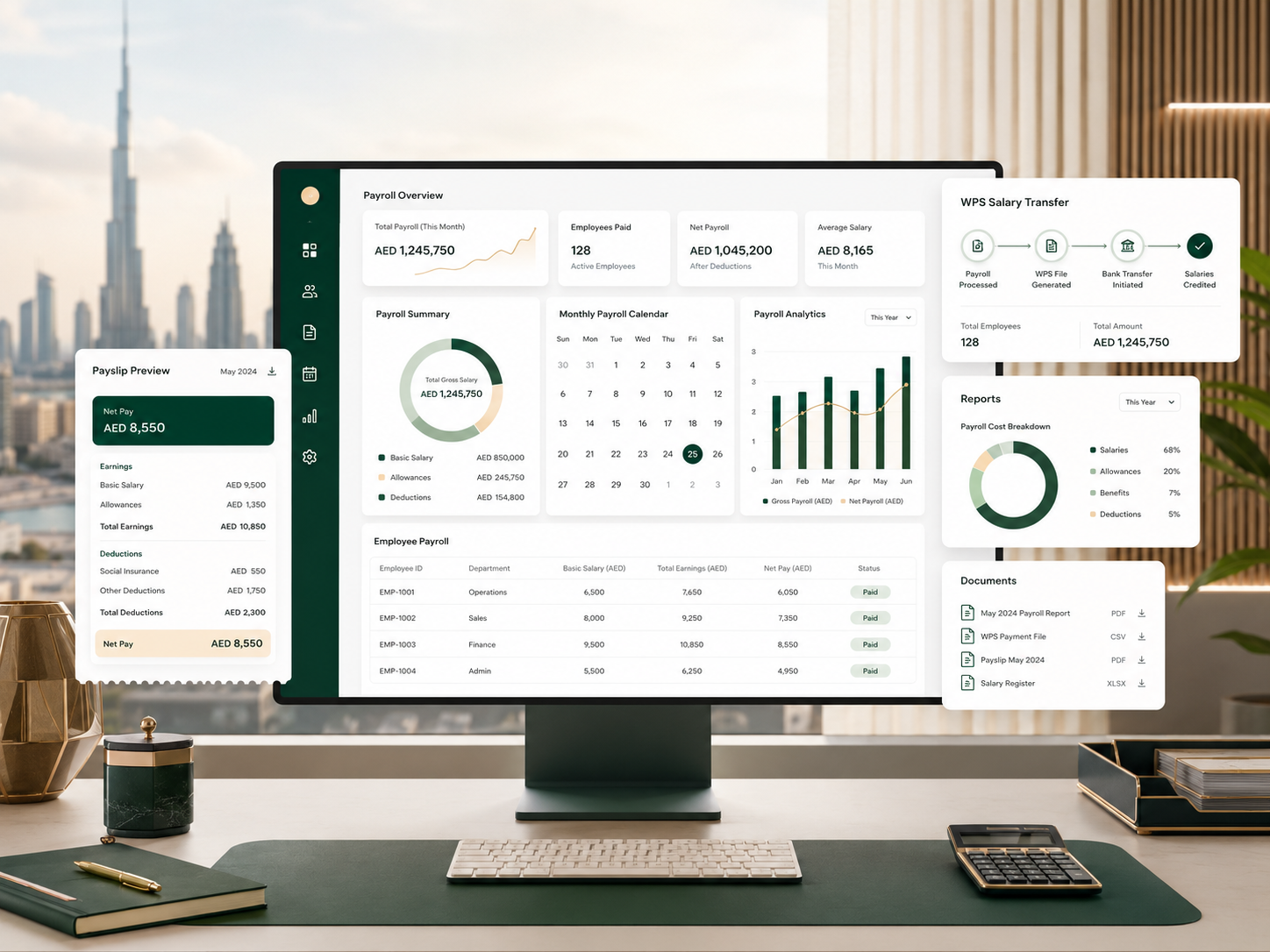 Payroll services in UAE dashboard with WPS salary transfer support